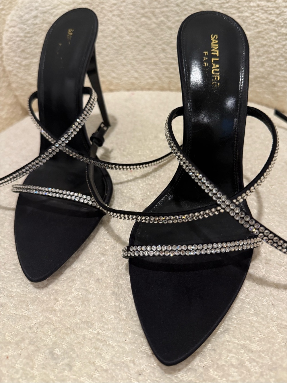 Saint Laurent Black Crystal-Strap Stiletto Heels